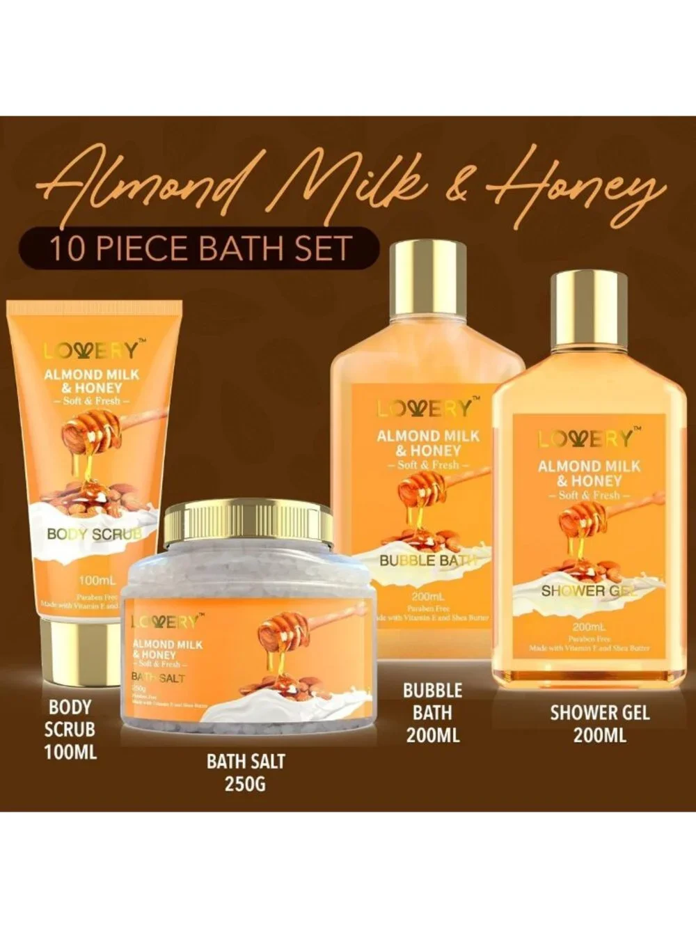 Pampering Spa Gift Basket for Women - 10 Pc Almond Milk & Honey Self Care Set